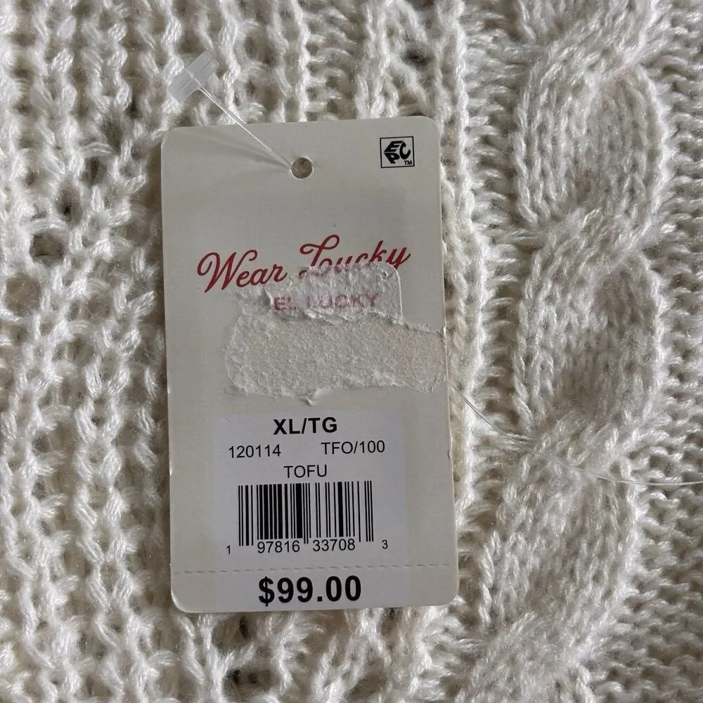 Lucky Brand Women's Size XL Open Knit Fisherman Cable Pullover Ivory Sweater $99
